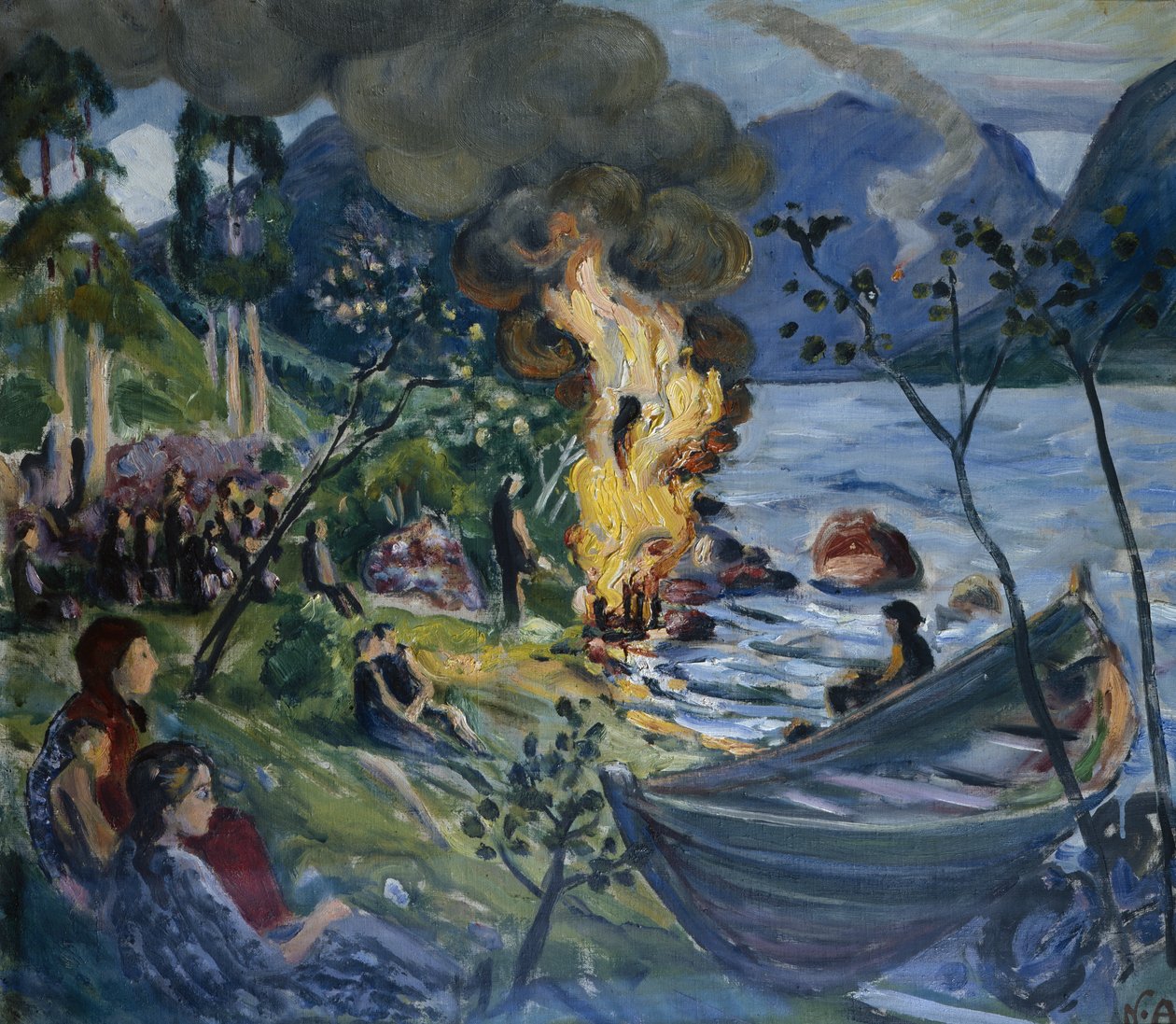 Letni pożar na wodzie Jølster (olej na płótnie) autorstwa Nikolai Astrup
