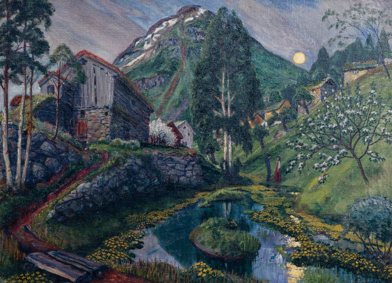 Światło księżyca w dolinie Dvergs, ok. 1915 (obraz) autorstwa Nikolai Astrup