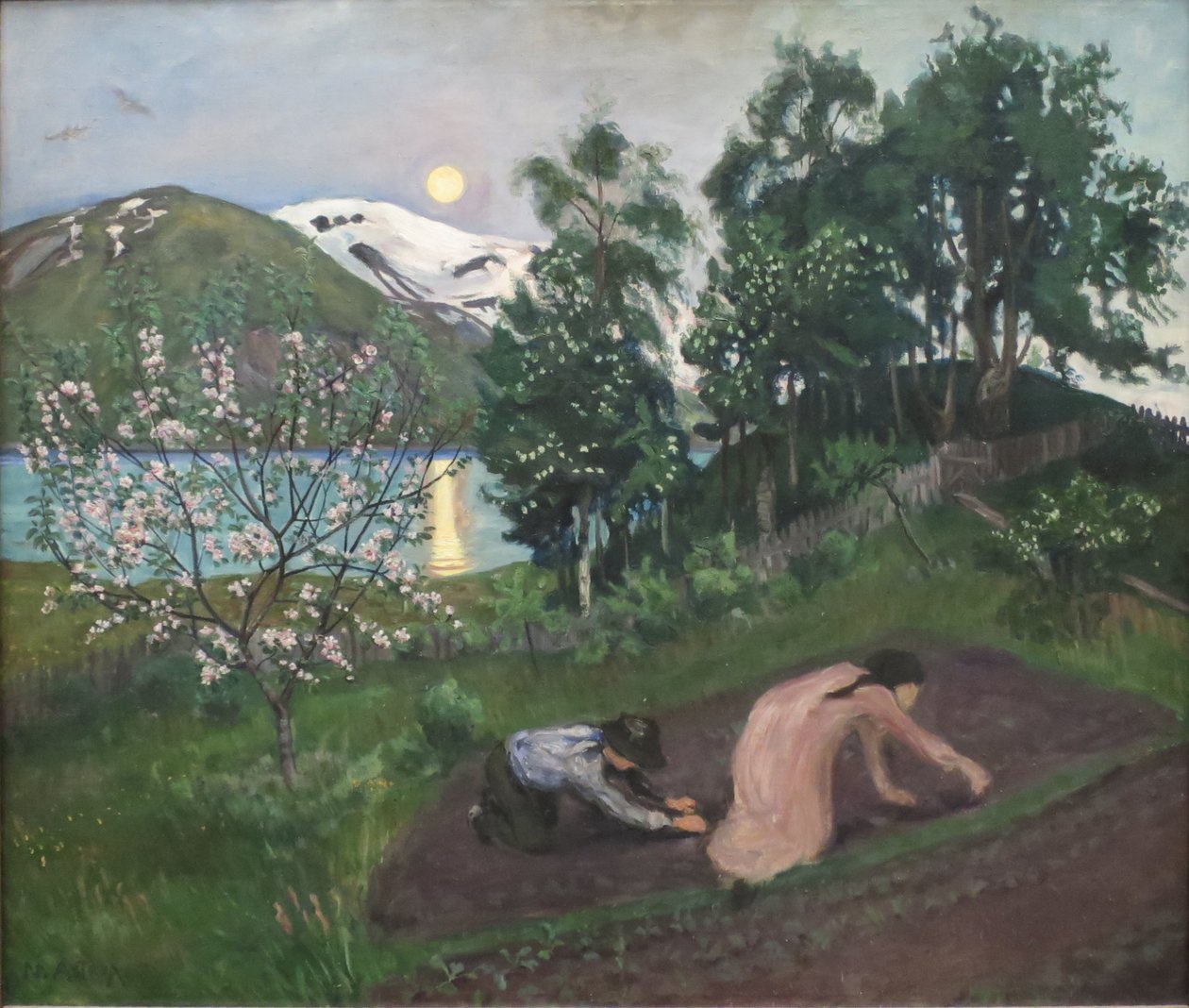 Norweski Bokmål:  Vårnatt i hagen Noc wiosną autorstwa Nikolai Astrup