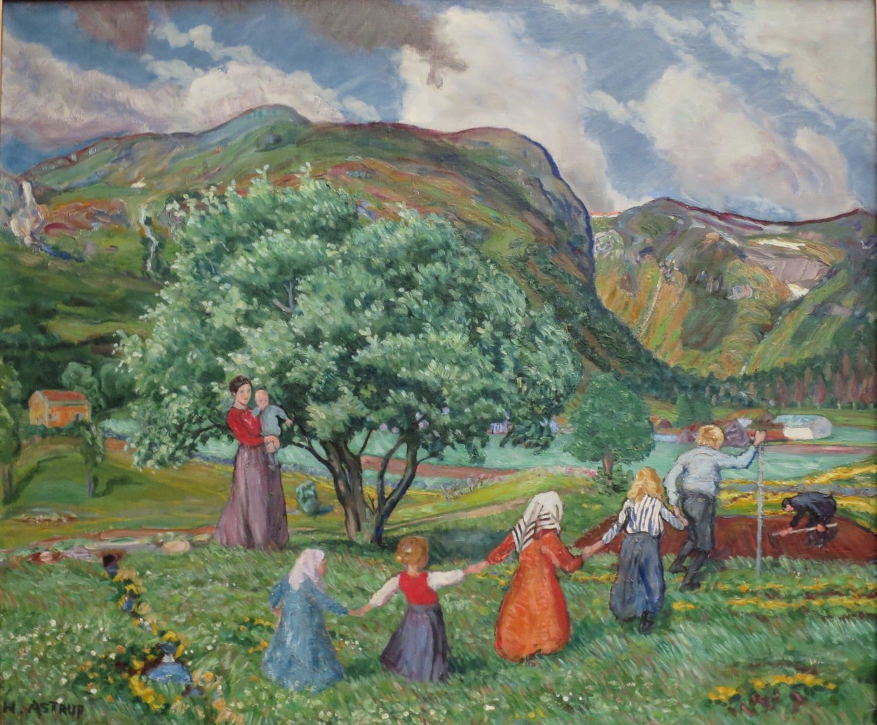 Norweski nynorsk:  Letni wiatr i bawiące się dzieci
Norweski Bokmål:  Letni wiatr i bawiące się dzieci autorstwa Nikolai Astrup