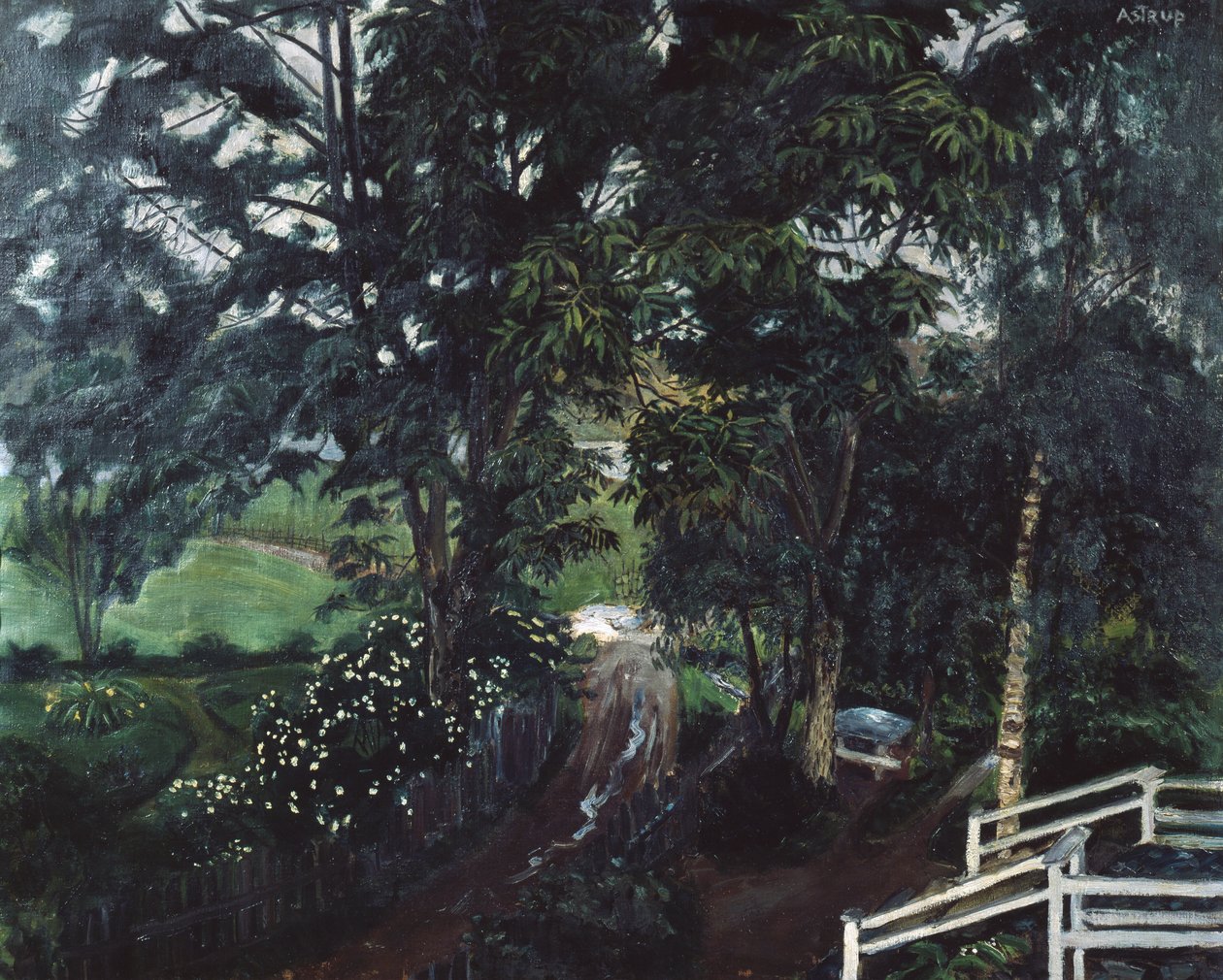 Deszczowa atmosfera pod drzewami w Jolster Parsonage autorstwa Nikolai Astrup