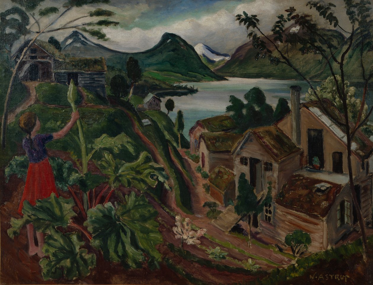 Rabarbar i młoda dziewczyna w Sandalstrand (olej na płótnie) autorstwa Nikolai Astrup