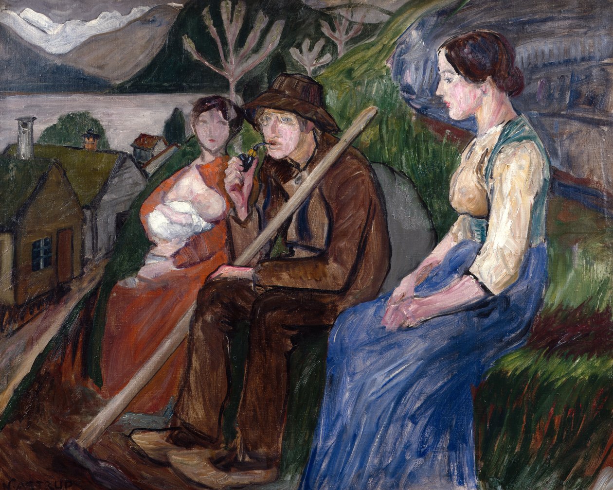 Autoportret w domu (na podwórku) autorstwa Nikolai Astrup