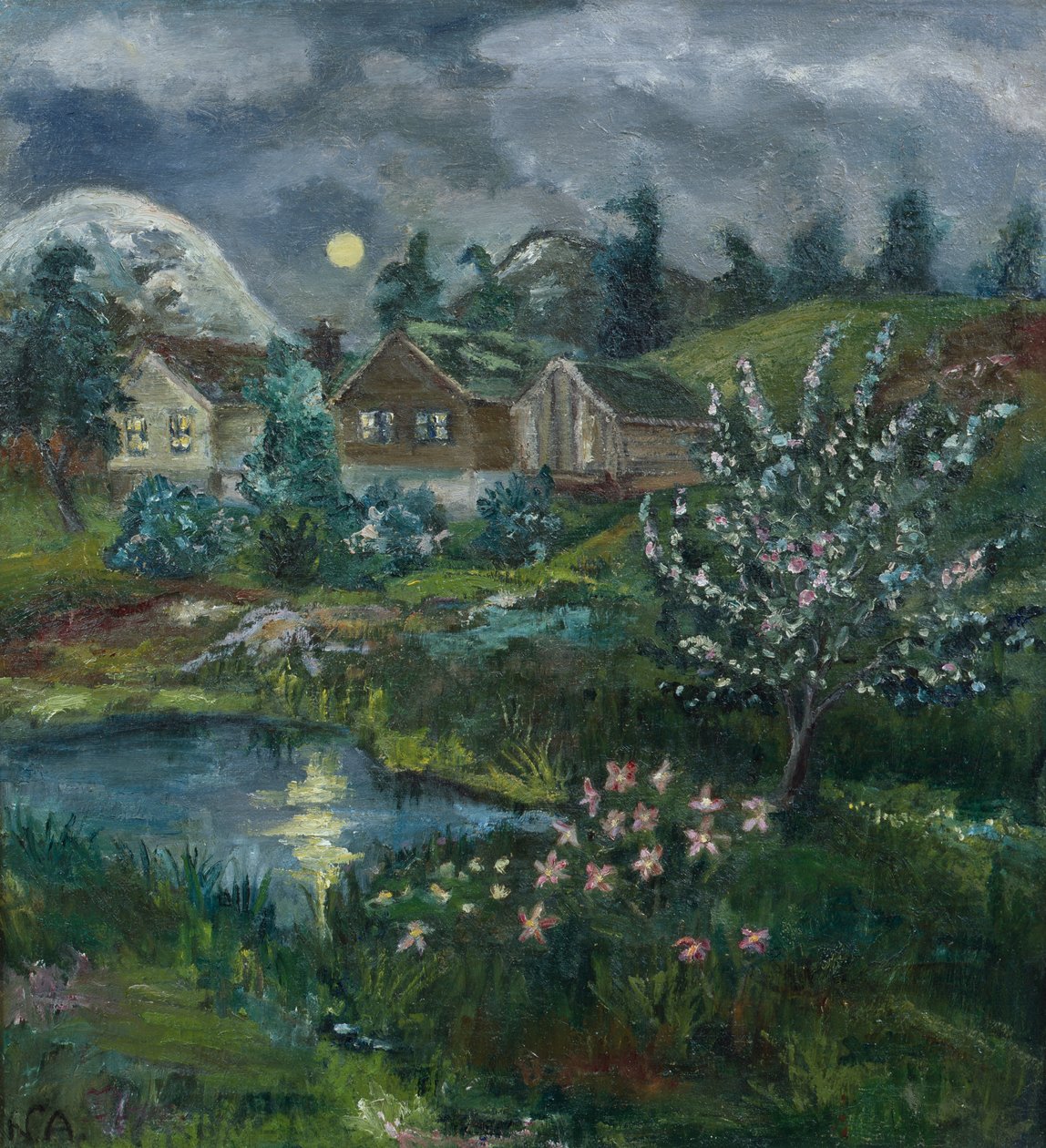Wiosenna noc z pełnią księżyca (olej na płótnie) autorstwa Nikolai Astrup