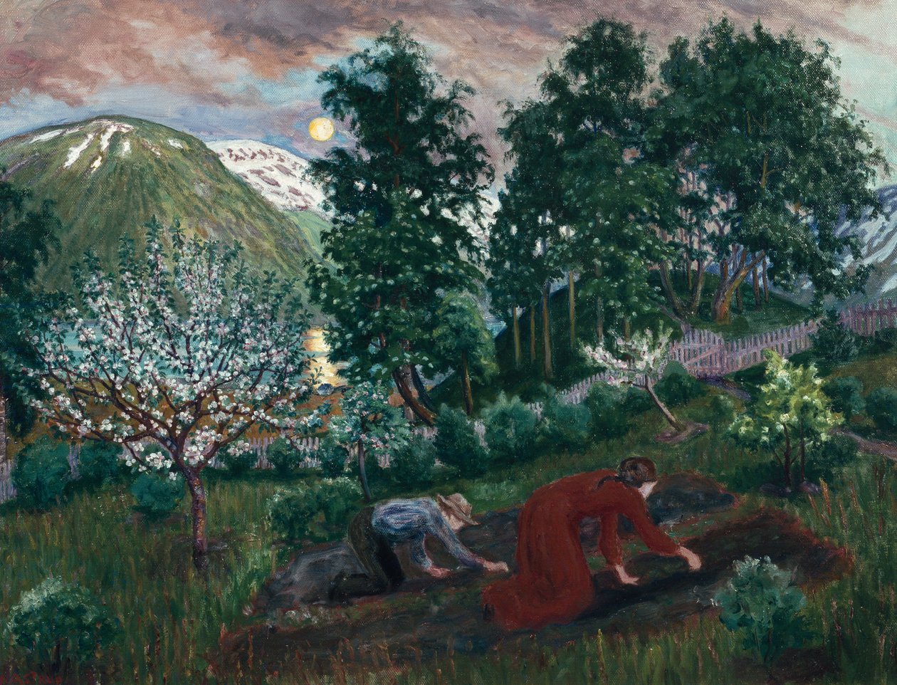 Wiosenna noc w ogrodzie, ok. godz. 1908 autorstwa Nikolai Astrup