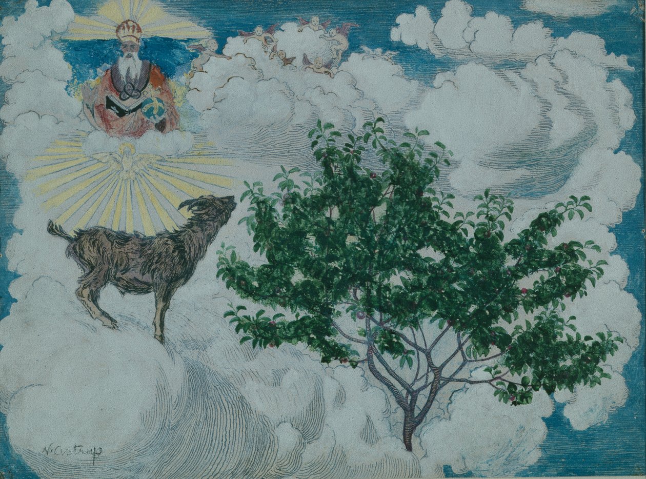 Koza, która przyszła do nieba (olej na płótnie) autorstwa Nikolai Astrup