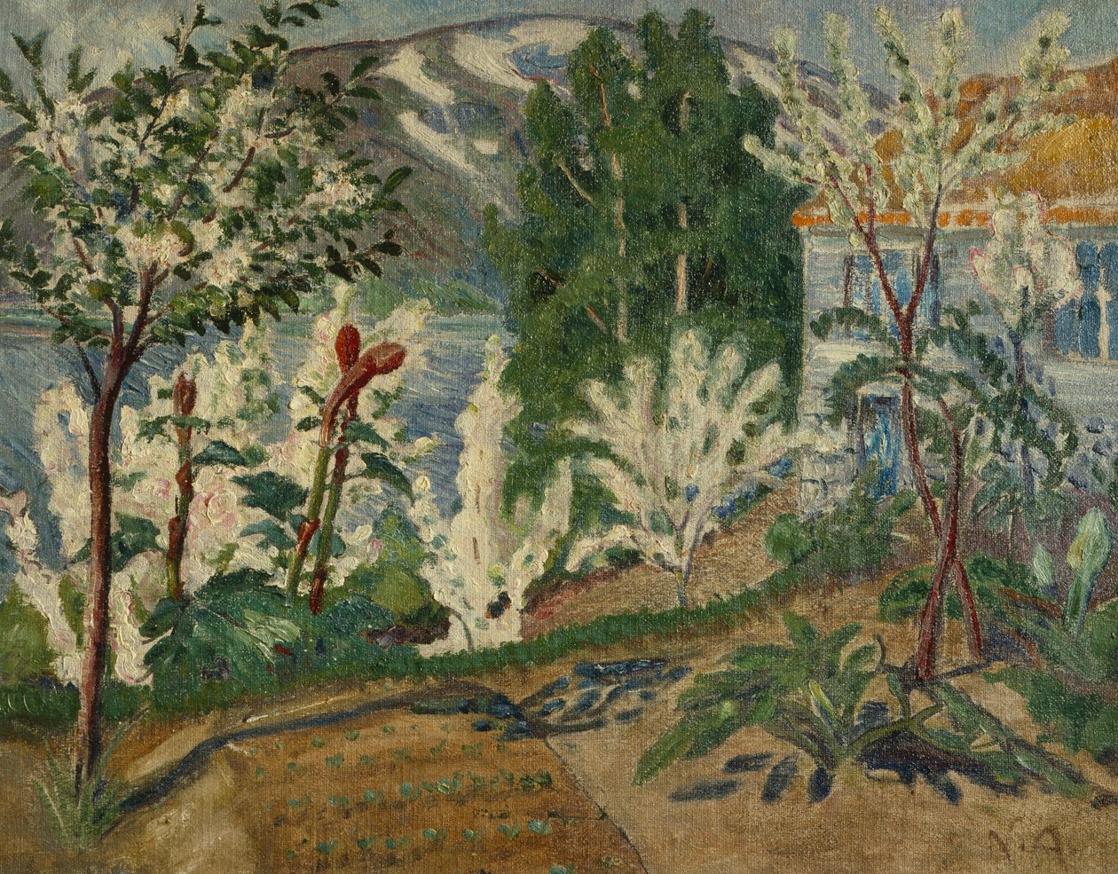 Białe Kwiaty Jølstervannet (olej na płótnie) autorstwa Nikolai Astrup
