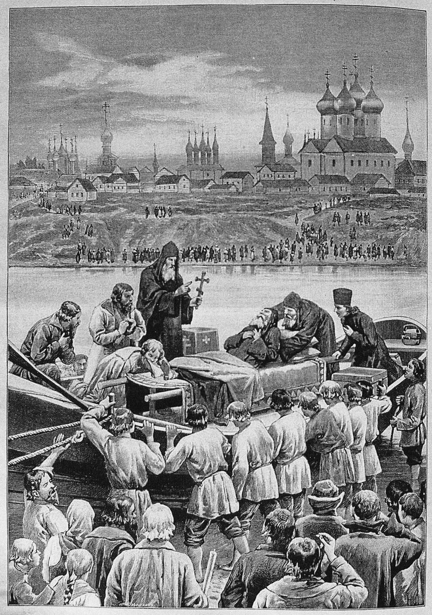 Śmierć patriarchy Nikona nad rzeką Kotorosl w Tropinie autorstwa Nikolai Dmitrievich Dmitriev Orenburgsky