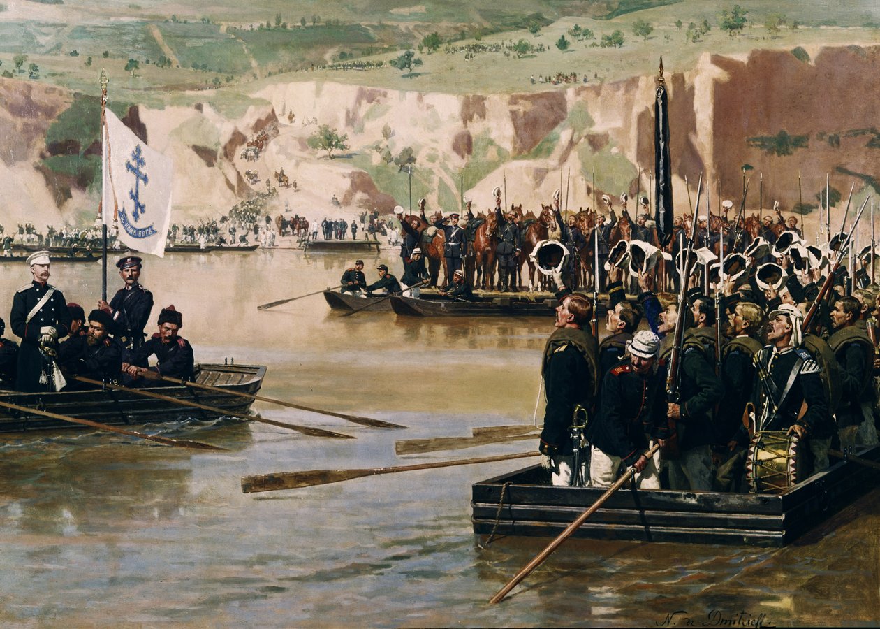 Rosjanie przekraczający Dunaj w Swisztowie w czerwcu 1877 r., lata 70. XIX wieku autorstwa Nikolai Dmitrievich Dmitriev Orenburgsky