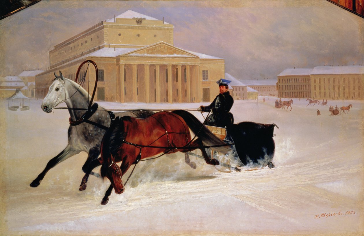 Para biegunów z koniem śladowym w Teatrze Bolszoj w Moskwie, 1852 autorstwa Nikolai Egorevich Sverchkov
