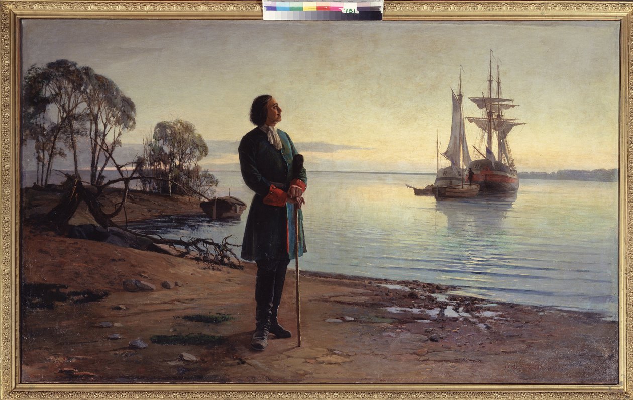 Tutaj powstanie miasto. Car Piotr Wielki (Piotr I Rosji) autorstwa Nikolai Florianovich Dobrovolsky