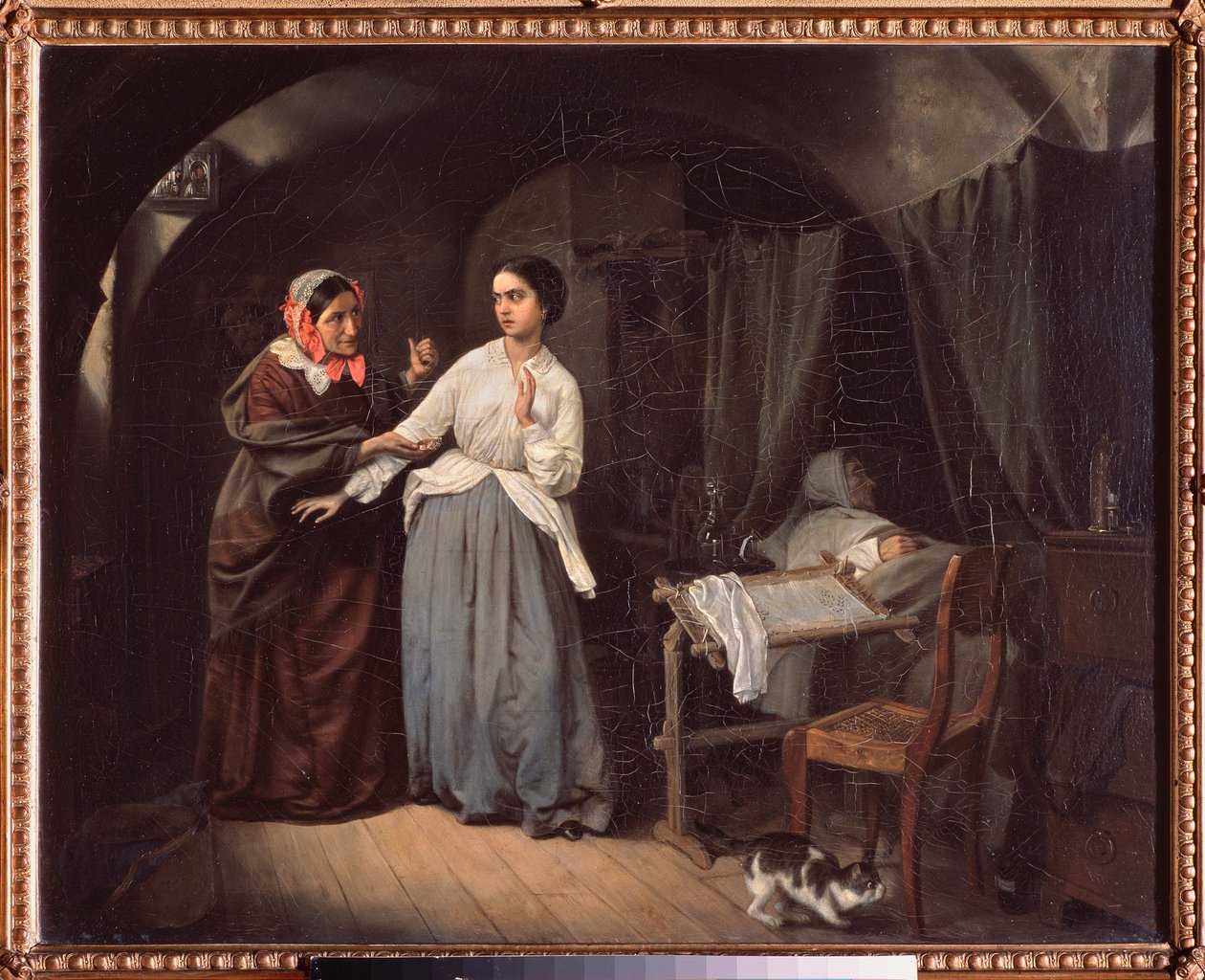 Uwodzenie, Procuress - Obraz Nikołaja Gustawowicza Schildera (1828-1898), olej na płótnie autorstwa Nikolai Gustavovich Schilder