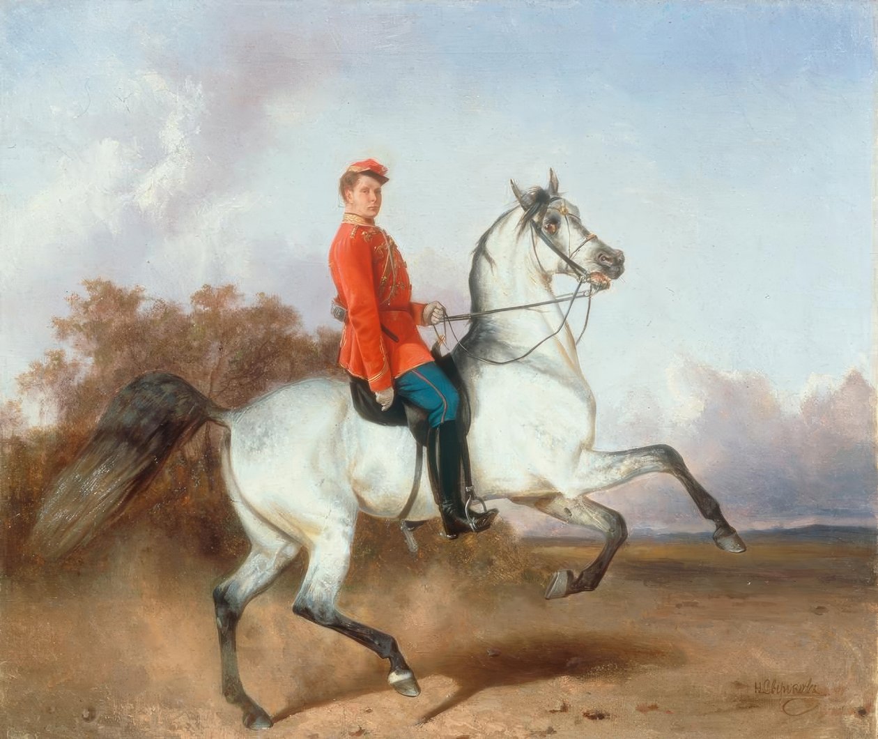 Konny portret huzara autorstwa Nikolai Jegorowitsch Swertschkow