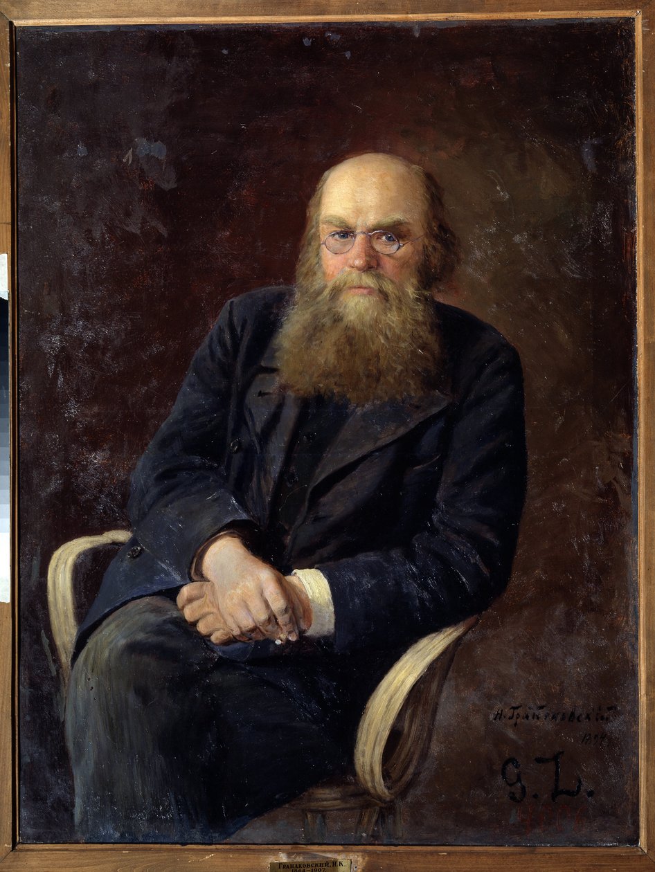 Portret autora Nikolay N. Zlatovratsky (1845-1911) (Portret autora N.N. Zlatovratsky). Obraz Nikołaja Karlowicza Grandkowskiego (1864-1907), olej na płótnie autorstwa Nikolai Karlovich Grandkovsky