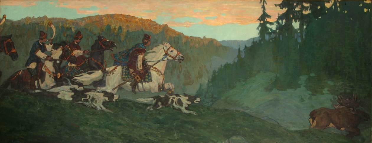 Poranne polowanie na Wielkiego Księcia, 1901 autorstwa Nikolai Konstantinowitsch Roerich