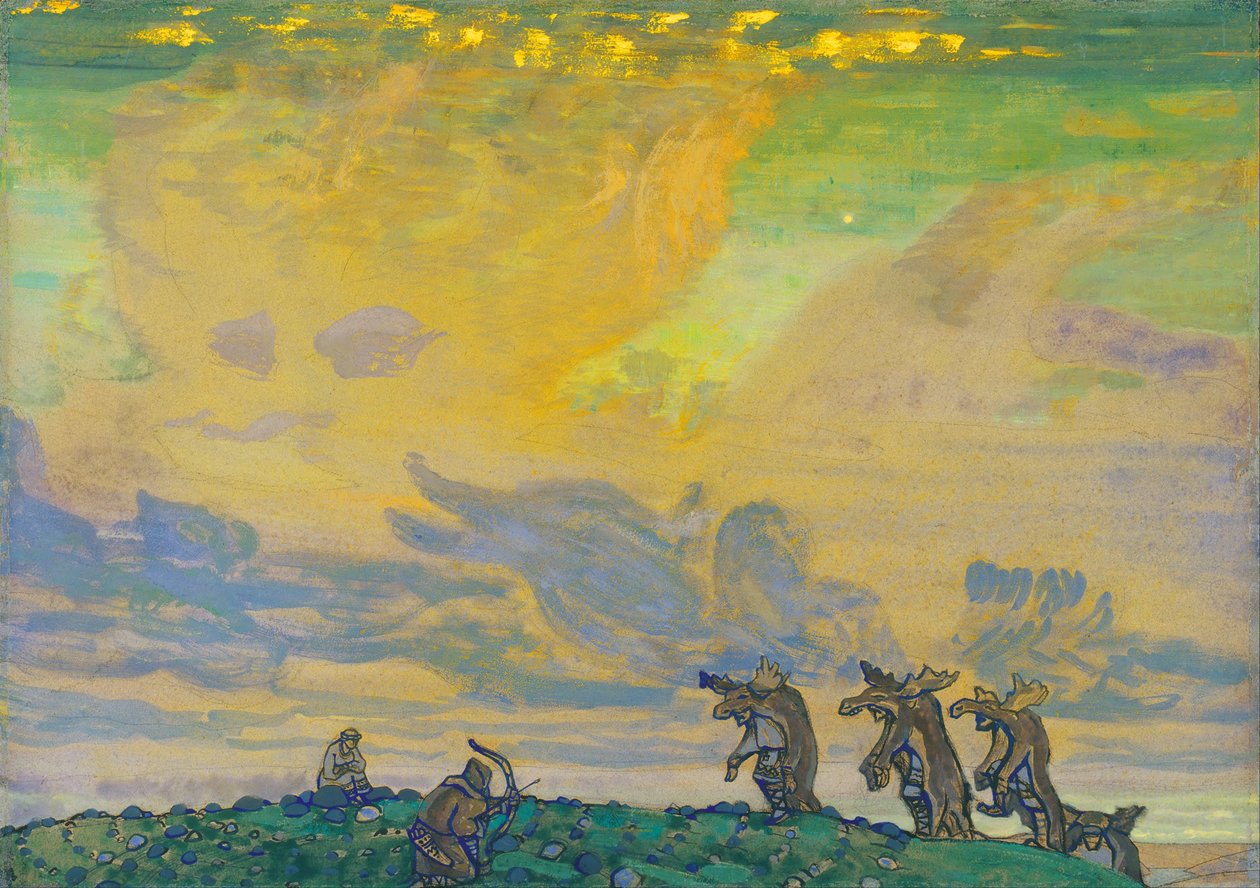 Wielka Ofiara. Scenografia do baletu Święto wiosny Le Sacre du Printemps I. Strawińskiego, 1910 autorstwa Nikolai Konstantinowitsch Roerich