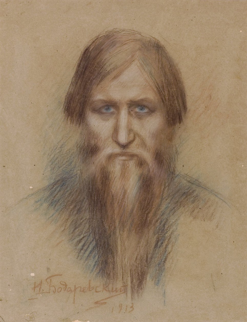 Portret rosyjskiego mistyka Grigorija Rasputina 1869-1916, 1913 autorstwa Nikolai Kornilovich Bodarevsky