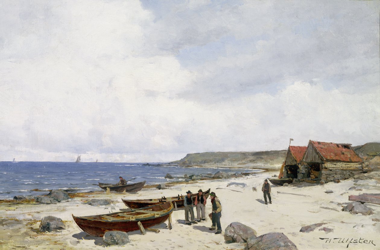 Rybacy na plaży (olej na płótnie) autorstwa Nikolai Martin Ulfsten