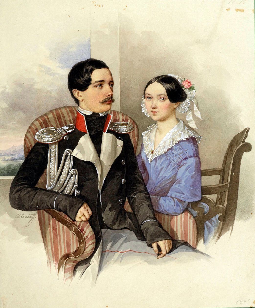 Portret hrabiego Jakova Karlovicha Sieversa (1818-1865) i hrabiny Vera Mikhaylovna (1818-1865) - Grafika N M Aleksiejewa (1800-1850) autorstwa Nikolai Mikhailovich Alexeyev