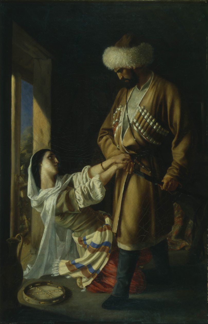 Leila i Khadji Abrek Po wierszu M. Lermontowa, 1852 autorstwa Nikolai Nikolayevich Ge