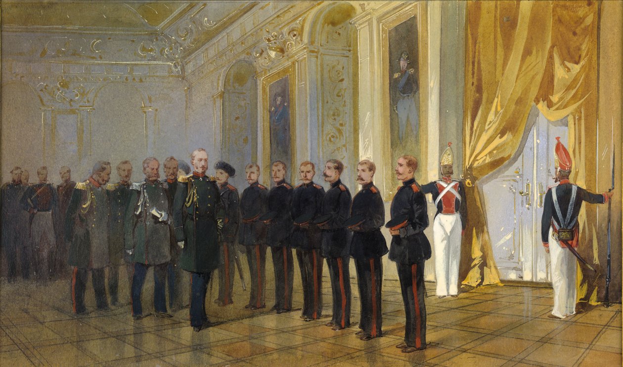 Prezentacja pułku kozaków syberyjskich cesarzowi Mikołajowi I...w 1833, 1891. autorstwa Nikolai Nikolayevich Karasin
