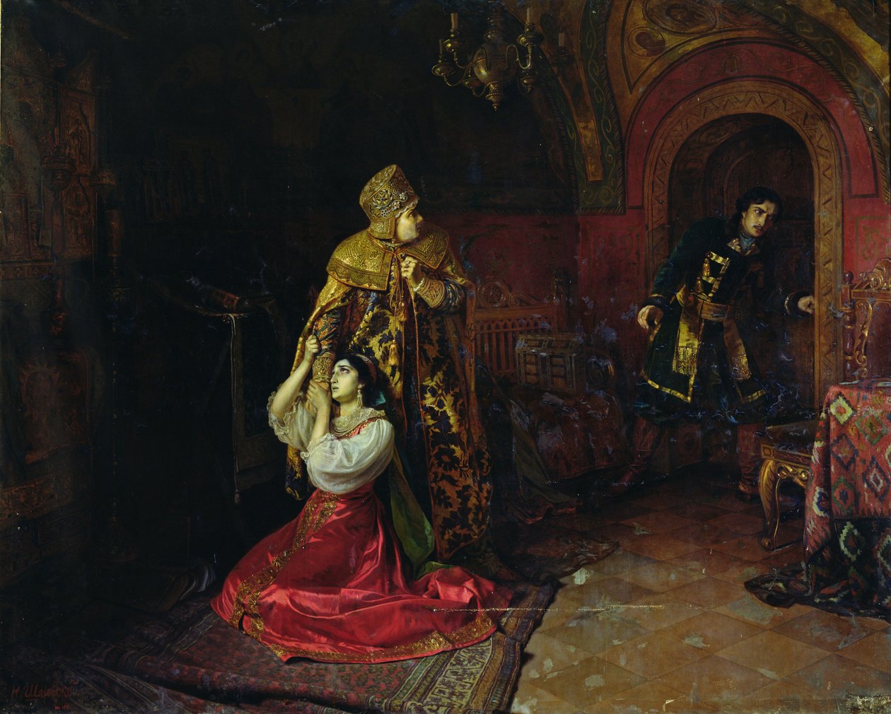Os últimos minutos da família de Godunov (óleo sobre tela)polonês autorstwa Nikolai Pavlovich Shakhovskoi