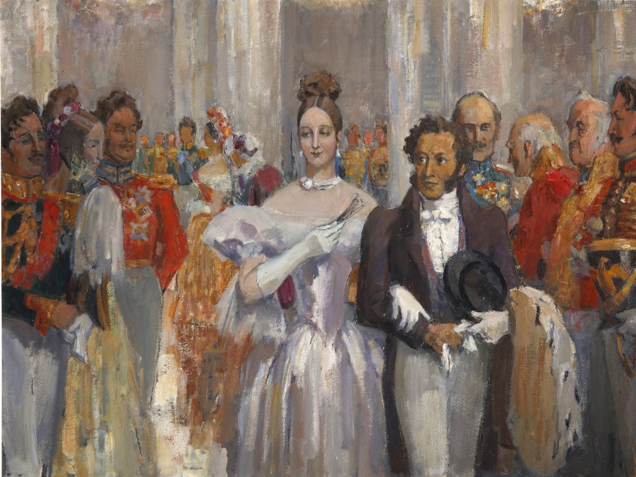 Aleksander Puszkin z żoną na balu. autorstwa Nikolai Pavlovich Ulyanov
