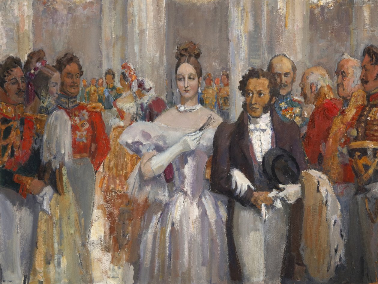 Aleksander Puszkin z żoną na balu. autorstwa Nikolai Pavlovich Ulyanov