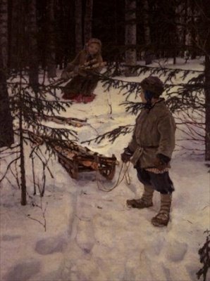 Zbieranie drewna na opał, Rosja autorstwa Nikolai Petrovich Bogdanov Belsky