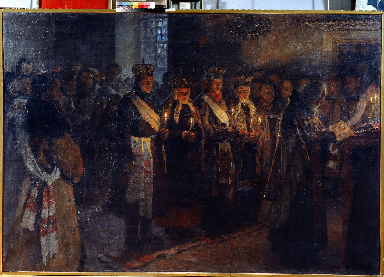 Ślub z księdzem prawosławnym autorstwa Nikolai Petrovich Bogdanov Belsky