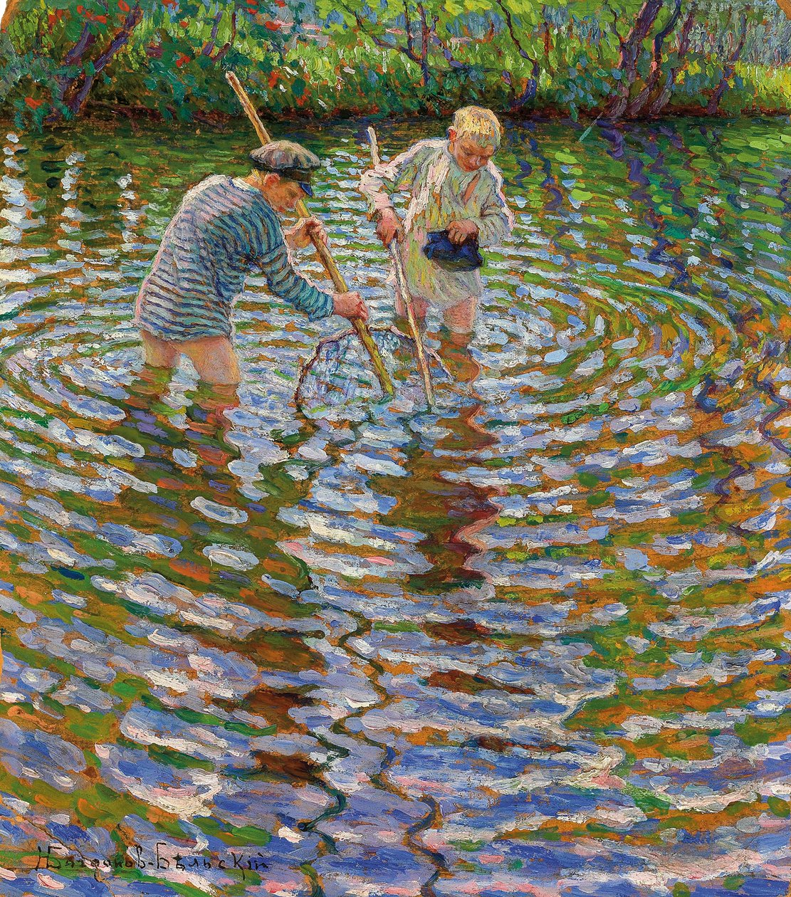 Młodzi chłopcy łowią raki autorstwa Nikolai Petrovich Bogdanov Belsky