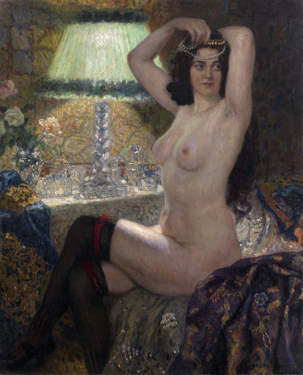 a Lâmpada Verde, século XX (óleo sobre tela) polimento autorstwa Nikolai Petrovich Bogdanov Belsky