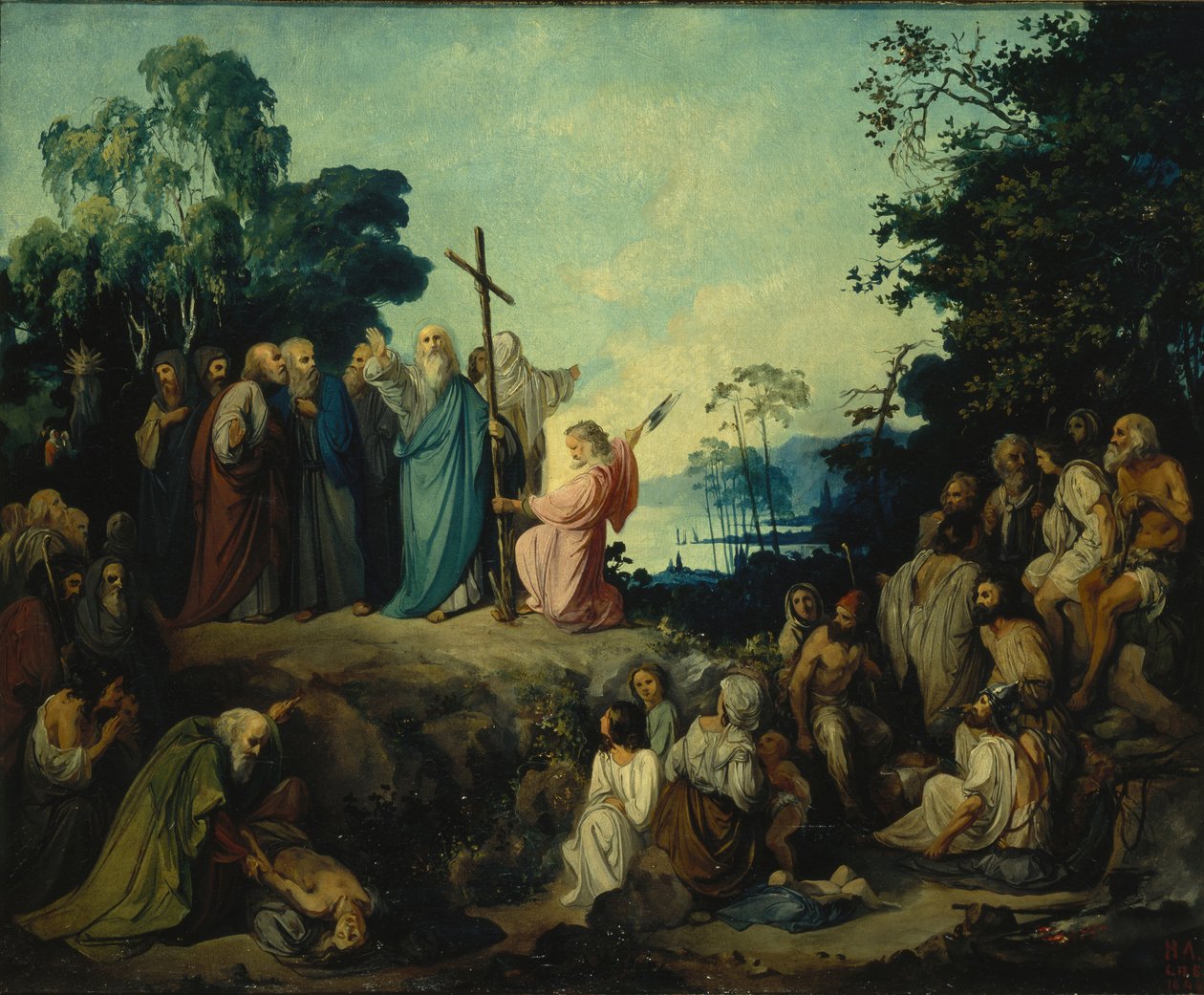 Św. Andrzej Apostoł stawia krzyż na wzgórzach Kijowa, 1848 autorstwa Nikolai Petrovich Lomtev