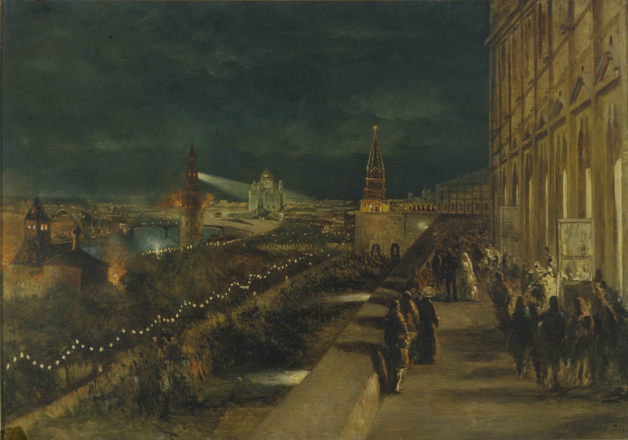 Iluminacja Moskwy z okazji koronacji cesarza Aleksandra III 15 maja 1883, 1883 autorstwa Nikolai Yegorovich Makovsky