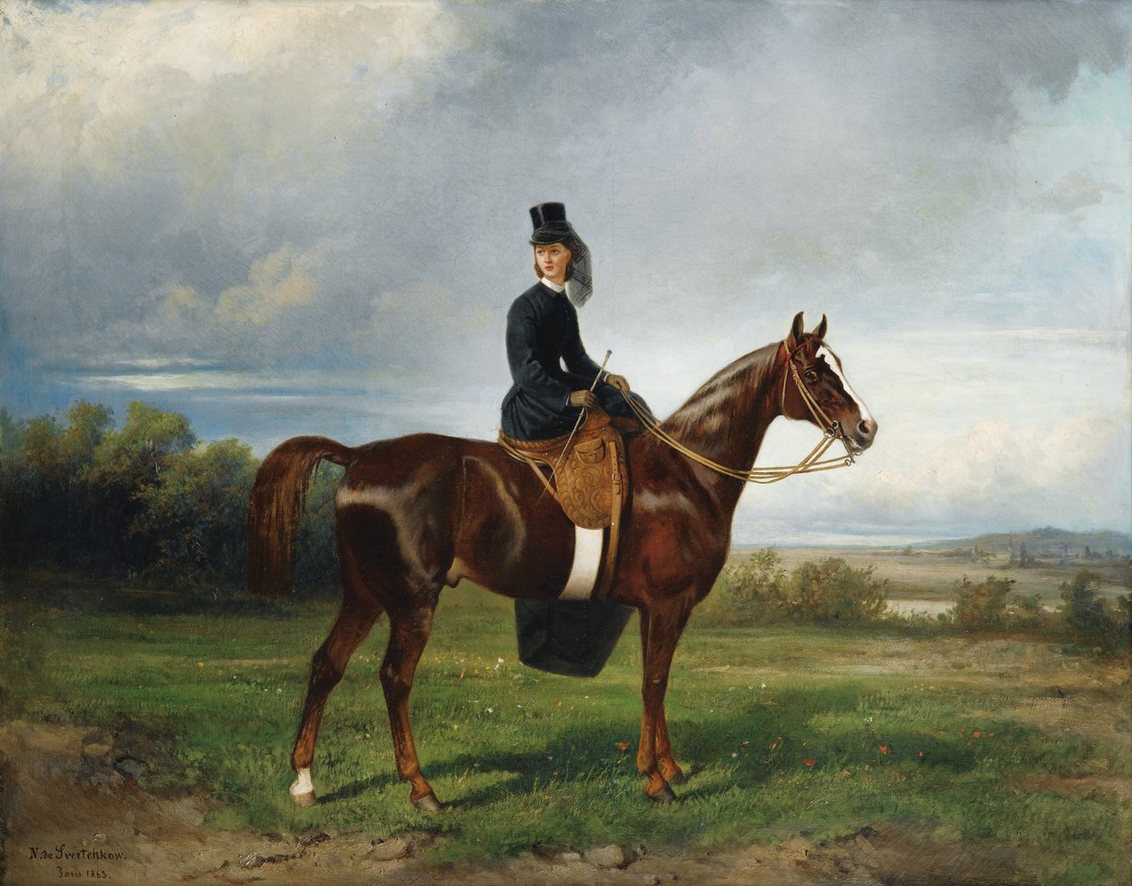Portret jeździecki Seymouriny Poirson, z domu Cuthbertson, 1863 autorstwa Nikolai Yegorovich Sverchkov