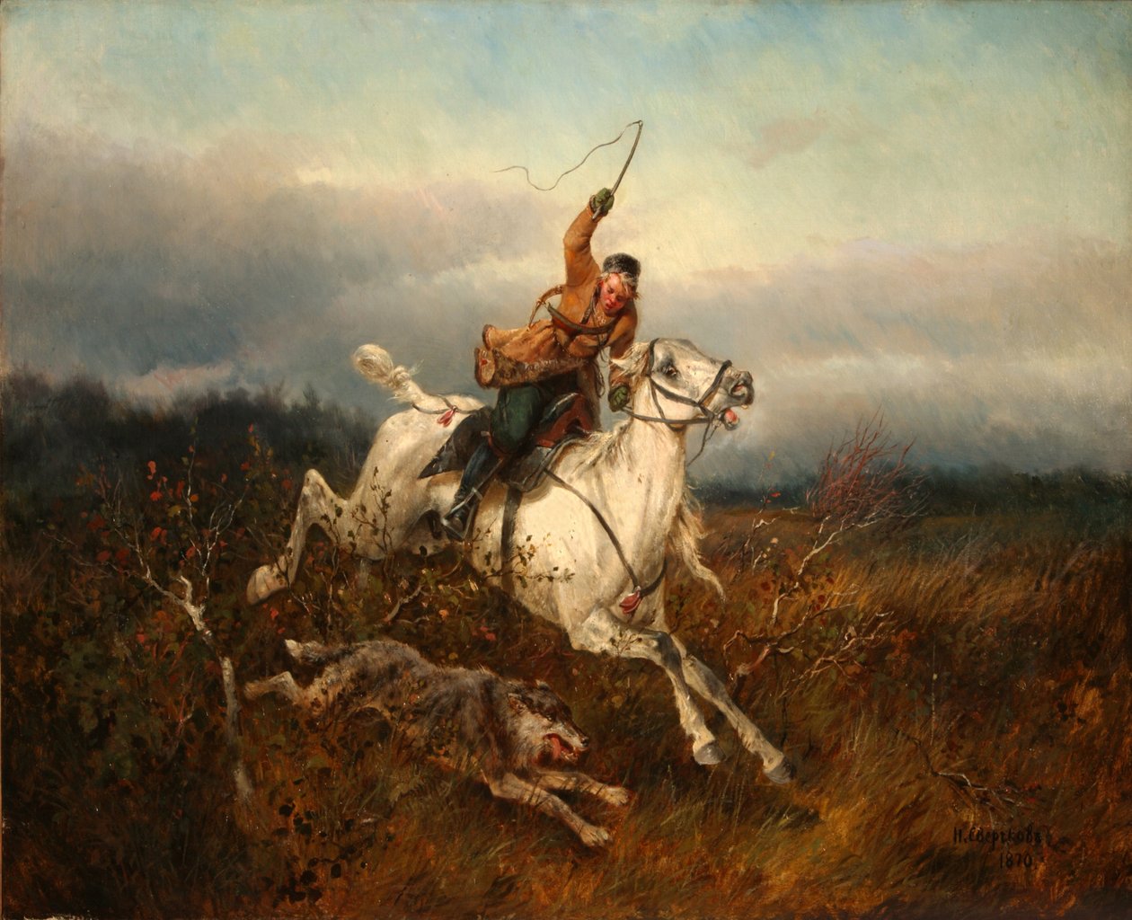 Polowanie na wilka, 1870 autorstwa Nikolai Yegorovich Sverchkov