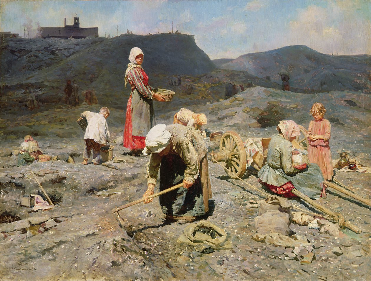 Biedni ludzie zbierający węgiel w wyczerpanej kopalni, 1894 autorstwa Nikolaj Alekseevich Kasatkin