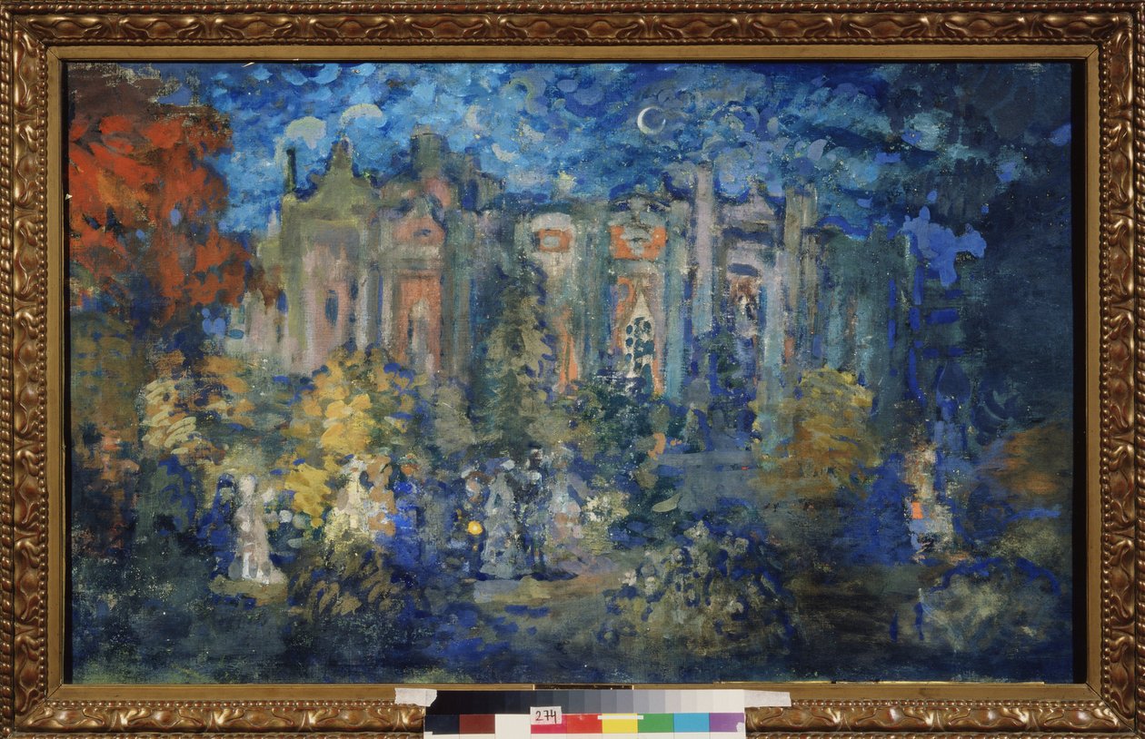 Nocna impreza. Praca Nikołaja Nikołajewicza Sapunowa (Sapunowa) (1880-1912), tempera na tekturze, ok. 1900. Sztuka rosyjska, XX w., symbolika. Państwowe Muzeum Sztuki im. A. Radishcheva, Saratów (Rosja). autorstwa Nikolaj Nikolaevic Sapunov