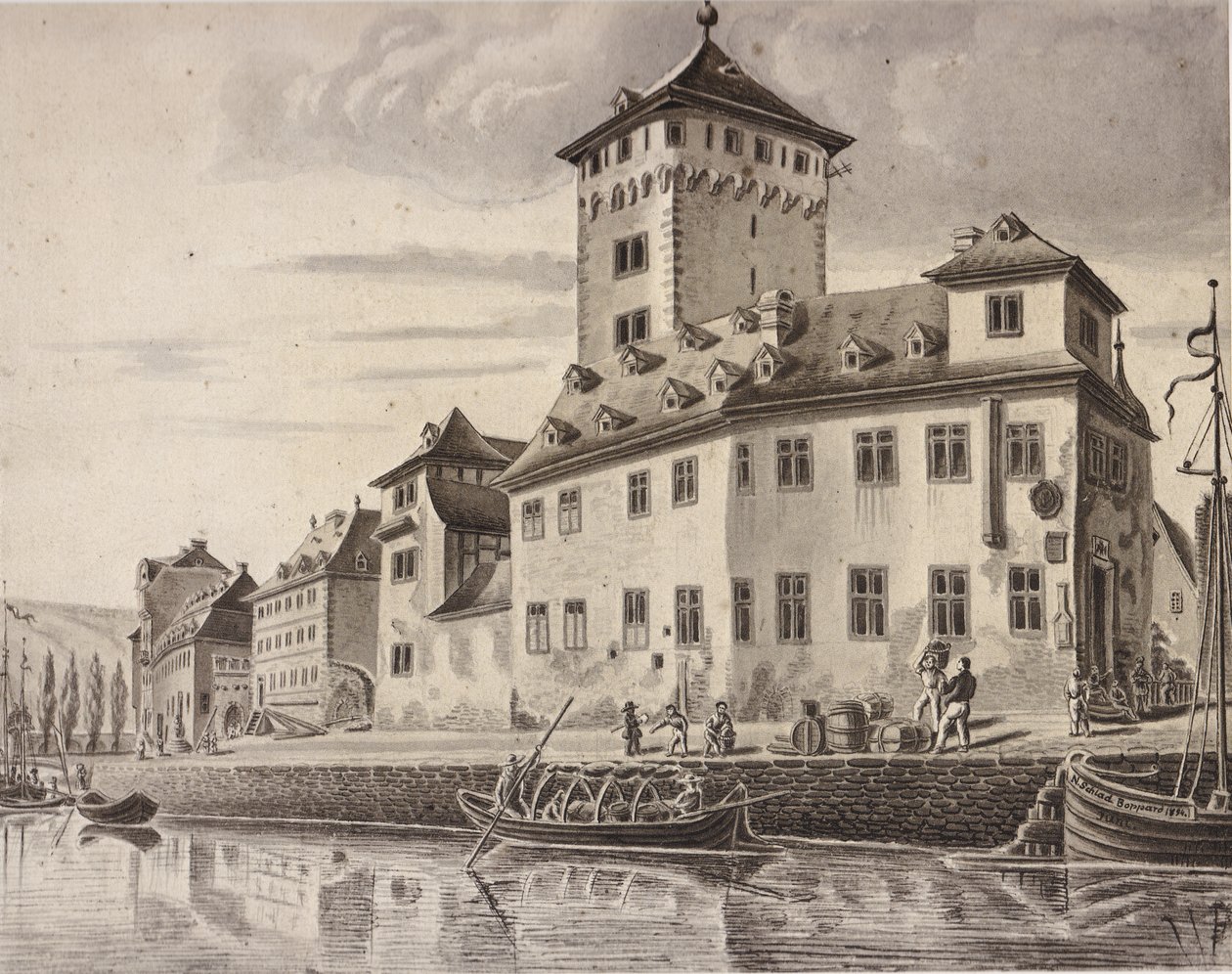 Zamek - front nadreński zamku elektorskiego Boppard około 1854 r. autorstwa Nikolaus Schlad