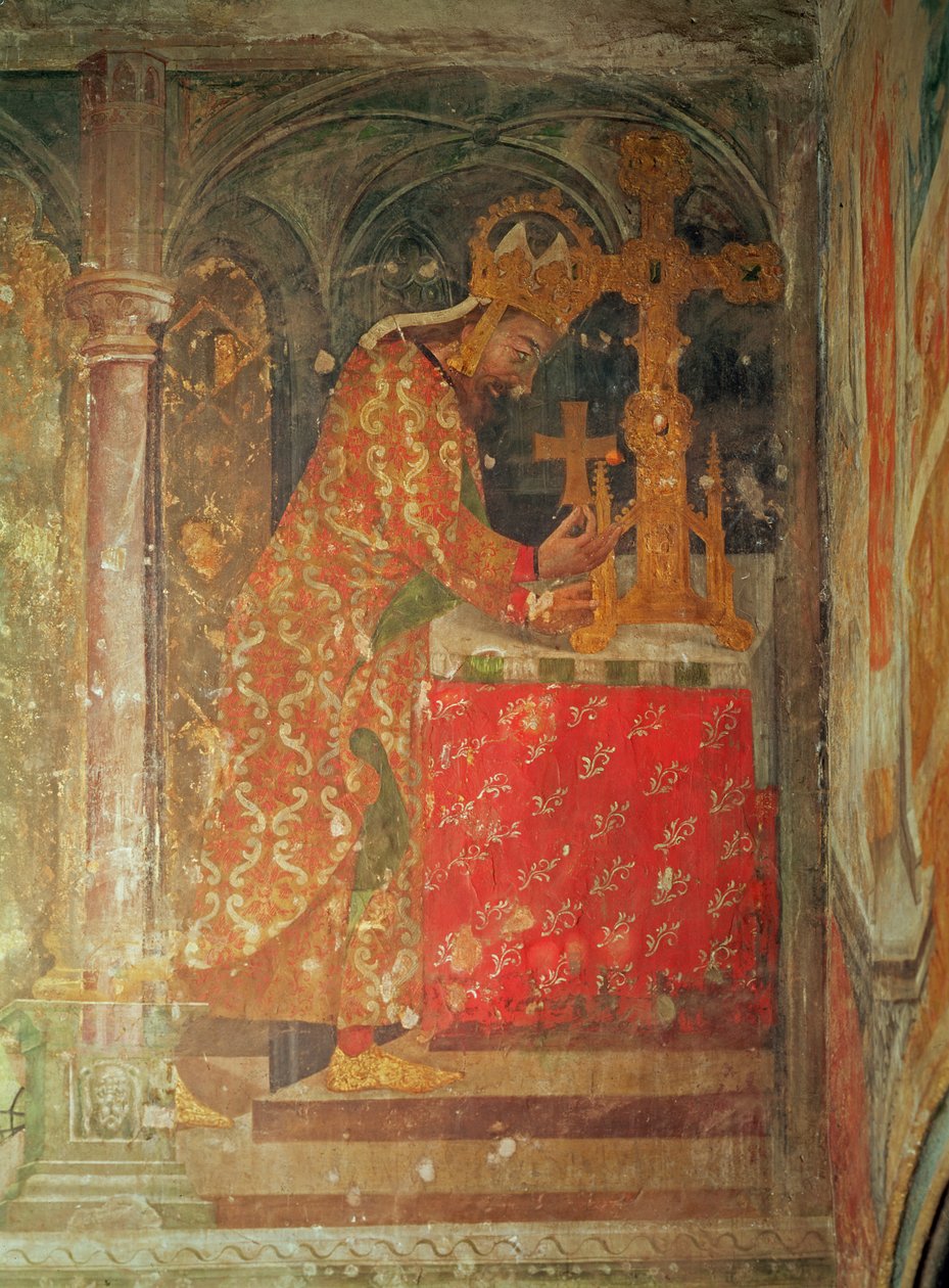 Święty cesarz rzymski Karol IV umieszcza relikwię ciernia z korony Chrystusa w relikwiarzu z kaplicy Matki Bożej, 1357-60 (patrz także 204541 i 204544) autorstwa Nikolaus Wurmser