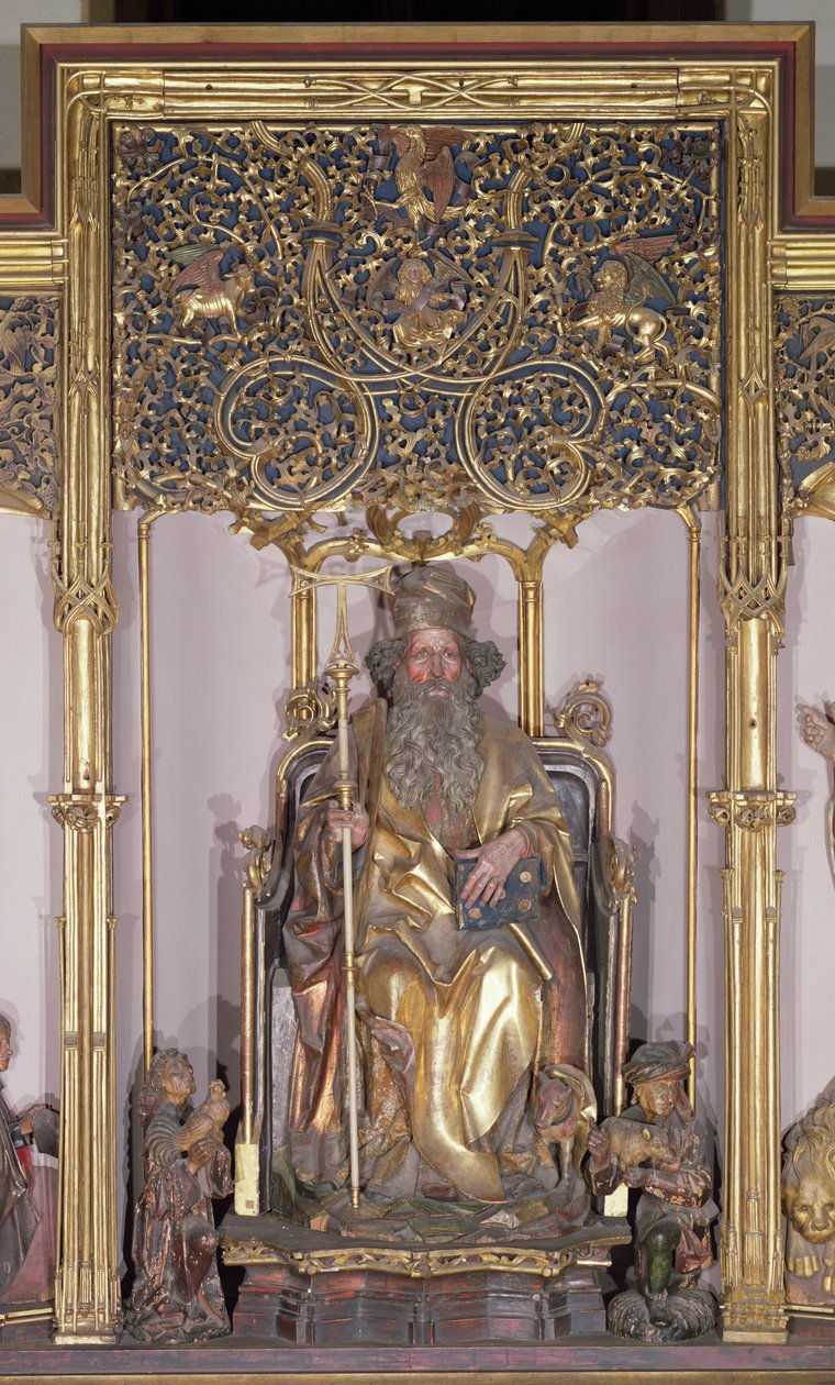 Ołtarz Isenheim, Św. Antoni Pustelnik, ok. 1490 (złota farba na drewnie) autorstwa Nikolaus Hagenauer