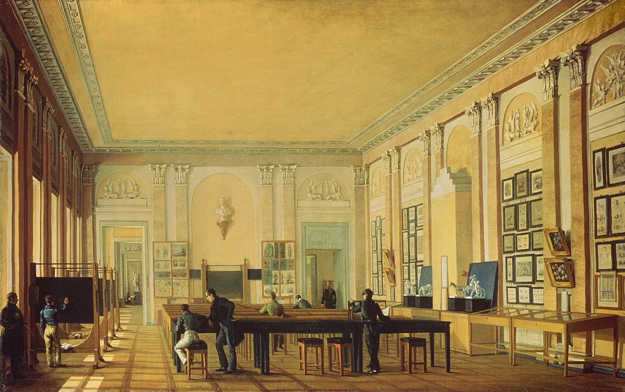 Pracownia Malarstwa w Moskiewskiej Szkole Artystycznej, ok.1830 autorstwa Nikolay Ivanovich Podklyuchnikov