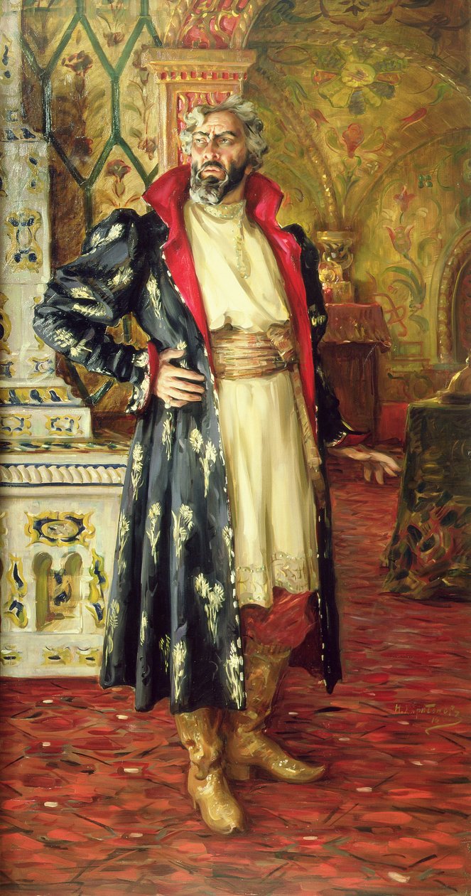 Portret Feodora Chaliapina (1873-1938) jako Borysa Godunowa (1551-1605) 1916 autorstwa Nikolay Vassilyevich Kharitonov