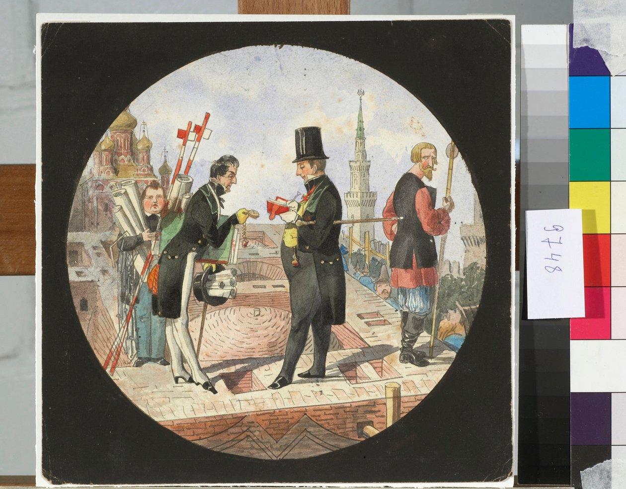 Baron Lev von Bode i architekt Nikołaj Czichagow na budowie Wielkiego Pałacu Kremlowskiego w Moskwie - Praca Nicolasa Benoisa (1813-1898) autorstwa Nikolay Benois