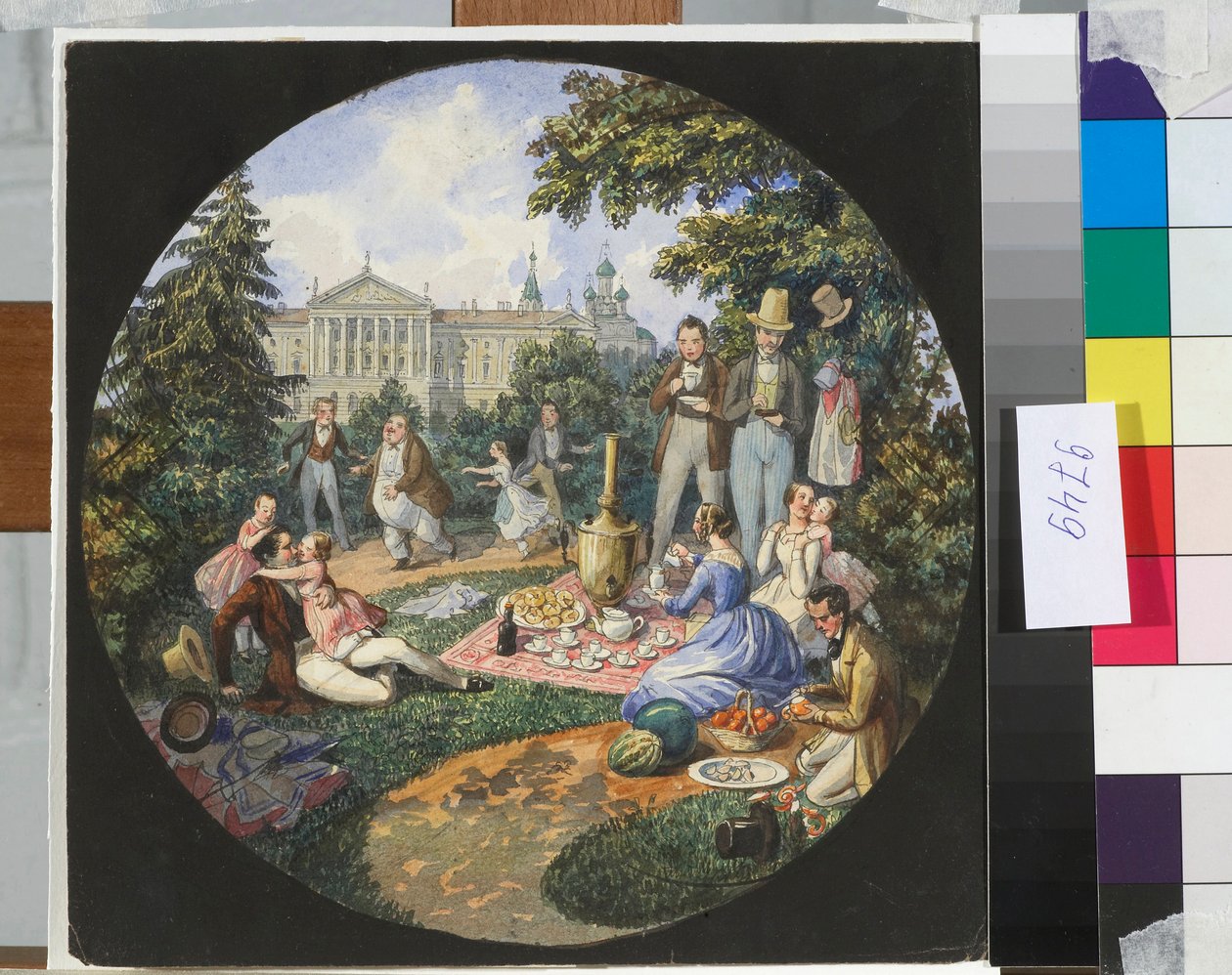 Rosyjska rodzina na pikniku pod Moskwą - Praca Nicolasa Benoisa (1813-1898) autorstwa Nikolay Benois