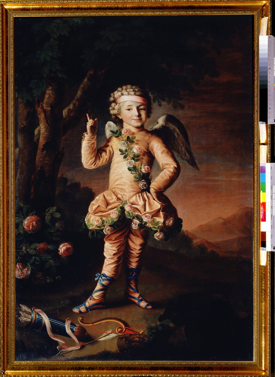Portret Ivana Yakimov en Cupidon (Portret Ivana Yakimova z Kupidynem). Peinture de Nikolai Ivanovich Argunov (Argounov) (1771-kwiecień 1829). Huile sir toile autorstwa Nikolay Ivanovich Argunov