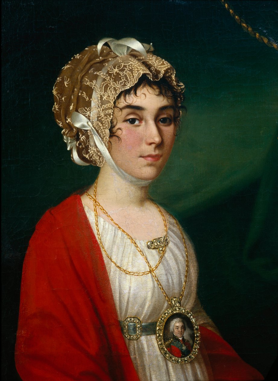 Portret aktorki i piosenkarki, hrabiny Praskovya Sheremetyeva Zhemchugova 1768-1803, 1802 autorstwa Nikolay Ivanovich Argunov