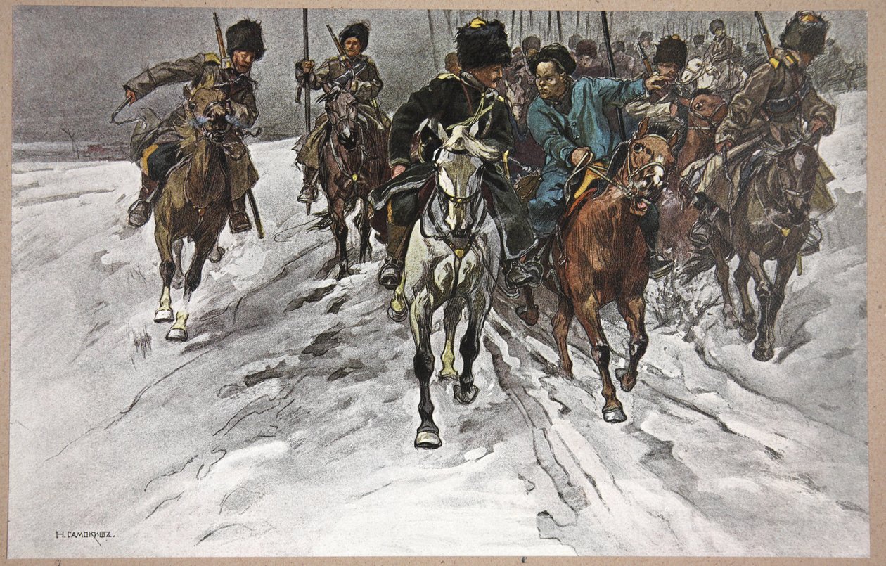 Tour of General Mistchenko, ilustracja z „Manchuria: obrazy z wojny rosyjsko-japońskiej”, red. A. Martynoff, St. Petersburg autorstwa Nikolai Semyonovich Samokish