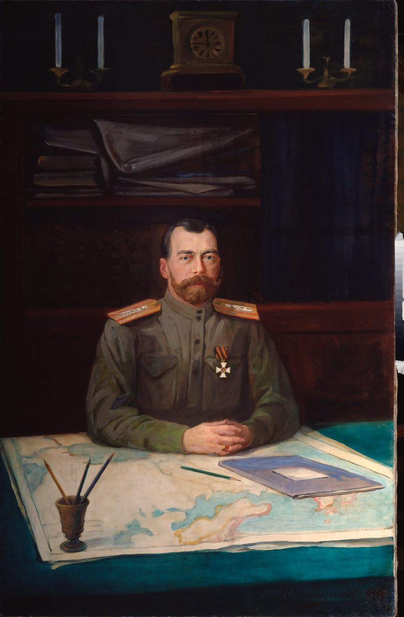 Portret cesarza Mikołaja II (1868-1918). Obraz Nikołaja Szesterikowa, olej na płótnie autorstwa Nikolay Shesterikov