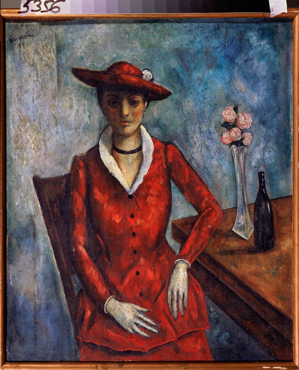 Kobieta w czerwieni - Obraz Nikołaja Władimirowicza Sinezubow (Nicolas Sinezuboff) (1891-1956), olej na płótnie autorstwa Nikolay Vladimirovic Sinezubov